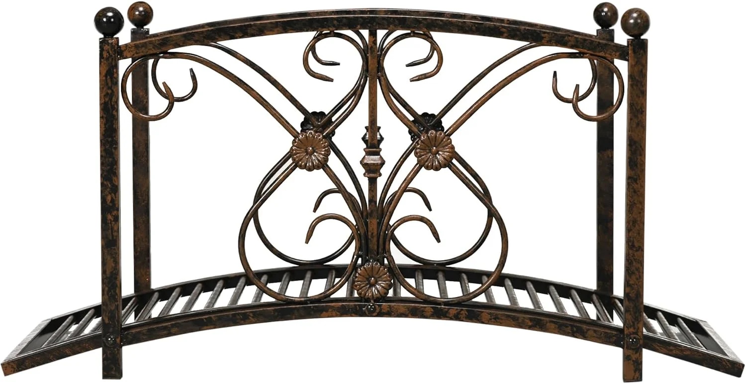 XgoodX 3.3FT Metal Garden Bridge with Decorative Scrollwork, Arched Footbridge with Safety Side Rails for Pond, Stream, Yard, Zen Garden, Outdoor Landscape D-cor-Black - Image 15