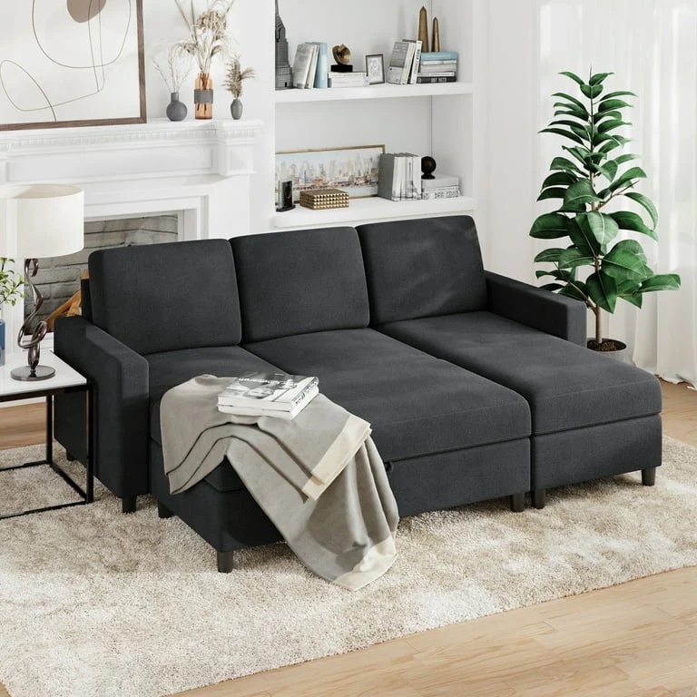 Sobaniilo Soft Couches Set, Convertible Sectional Sofa with Storage Ottoman, Fabric Couches Set for Living Room, Dark Grey - Image 2
