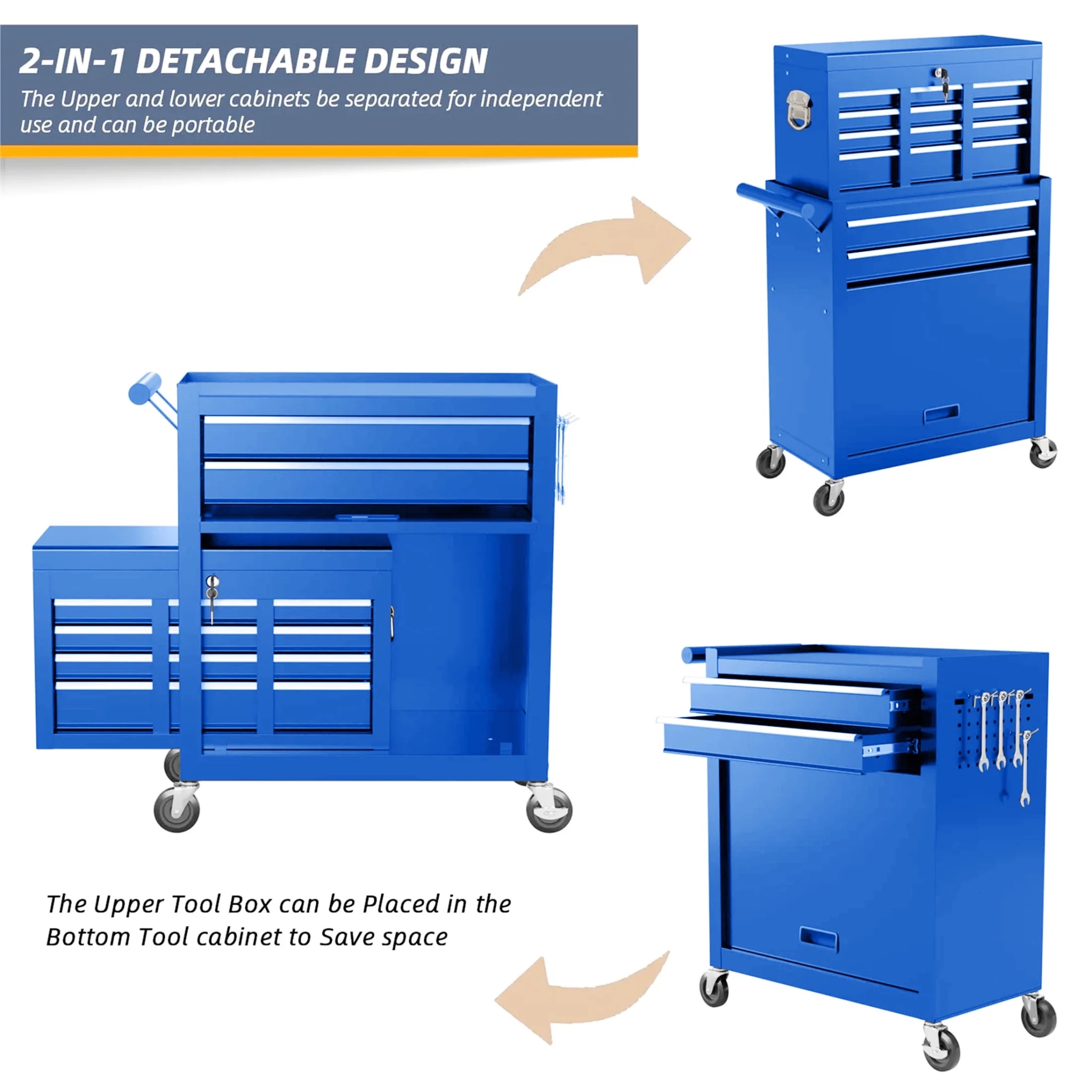 Aukfa Tool Box, 2 in 1 Steel Rolling Tool Chest & Cabinet on Wheels for Garage, 8-Drawers, Black - Image 24
