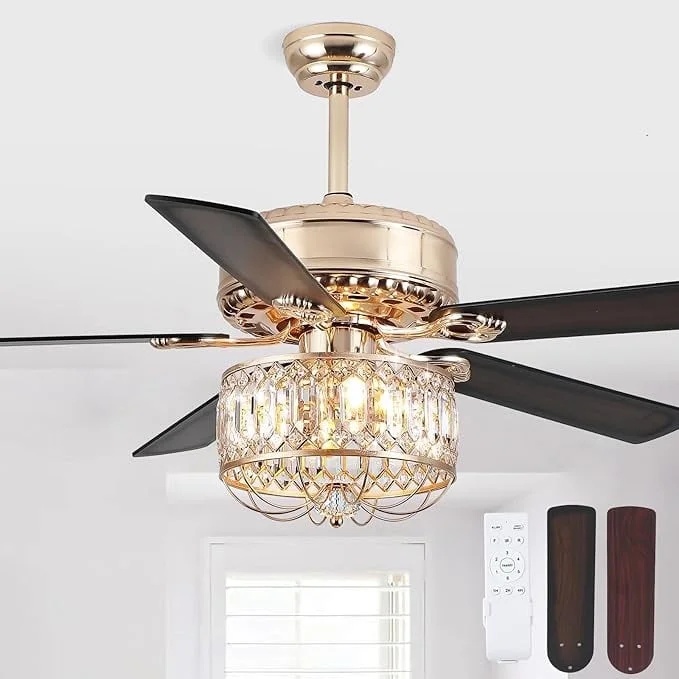 Kviflon 52" Farmhouse Ceiling Fan with Lights & Remote, Crystal Chandelier, Wood Blades, Quiet Motor, 6-Speed, Timer, Modern Lighting for Living Room, Bedroom, Dining Room, Chrome Finish - Image 33