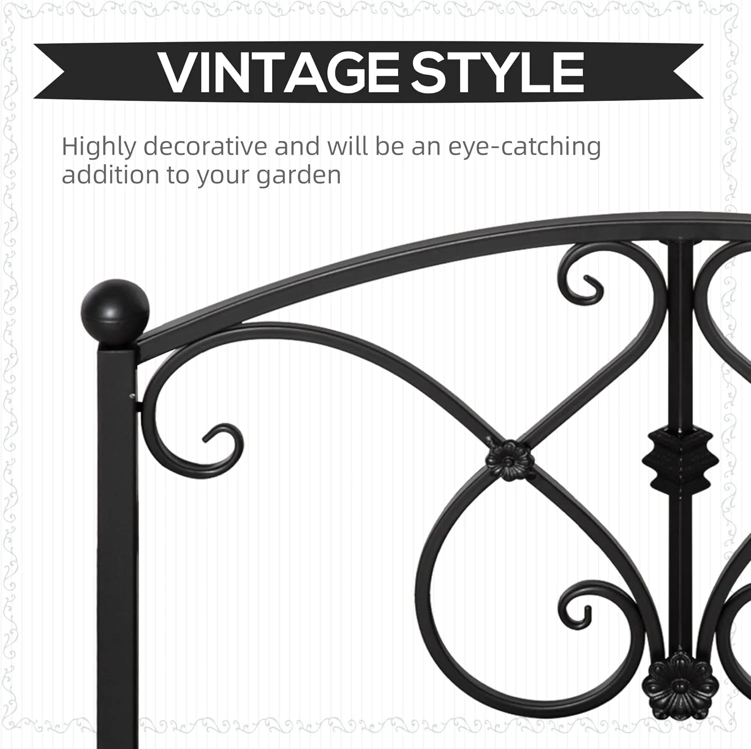 XgoodX 3.3FT Metal Garden Bridge with Decorative Scrollwork, Arched Footbridge with Safety Side Rails for Pond, Stream, Yard, Zen Garden, Outdoor Landscape D-cor-Black - Image 4