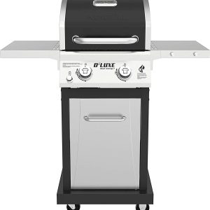 Nexgrill Deluxe 2 Burner Propane Gas Grill, for Outdoor Cooking, Patio, Garden Barbecue Grill with Two Foldable Shelves, Silver and Black
