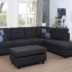 PonLiving Furniture Frame 103.5'' Left or Right Facing Sleeper Sectional with Storage Ottoman, Living Room Sectional Couches Set, Red Leather Sectional Sofa