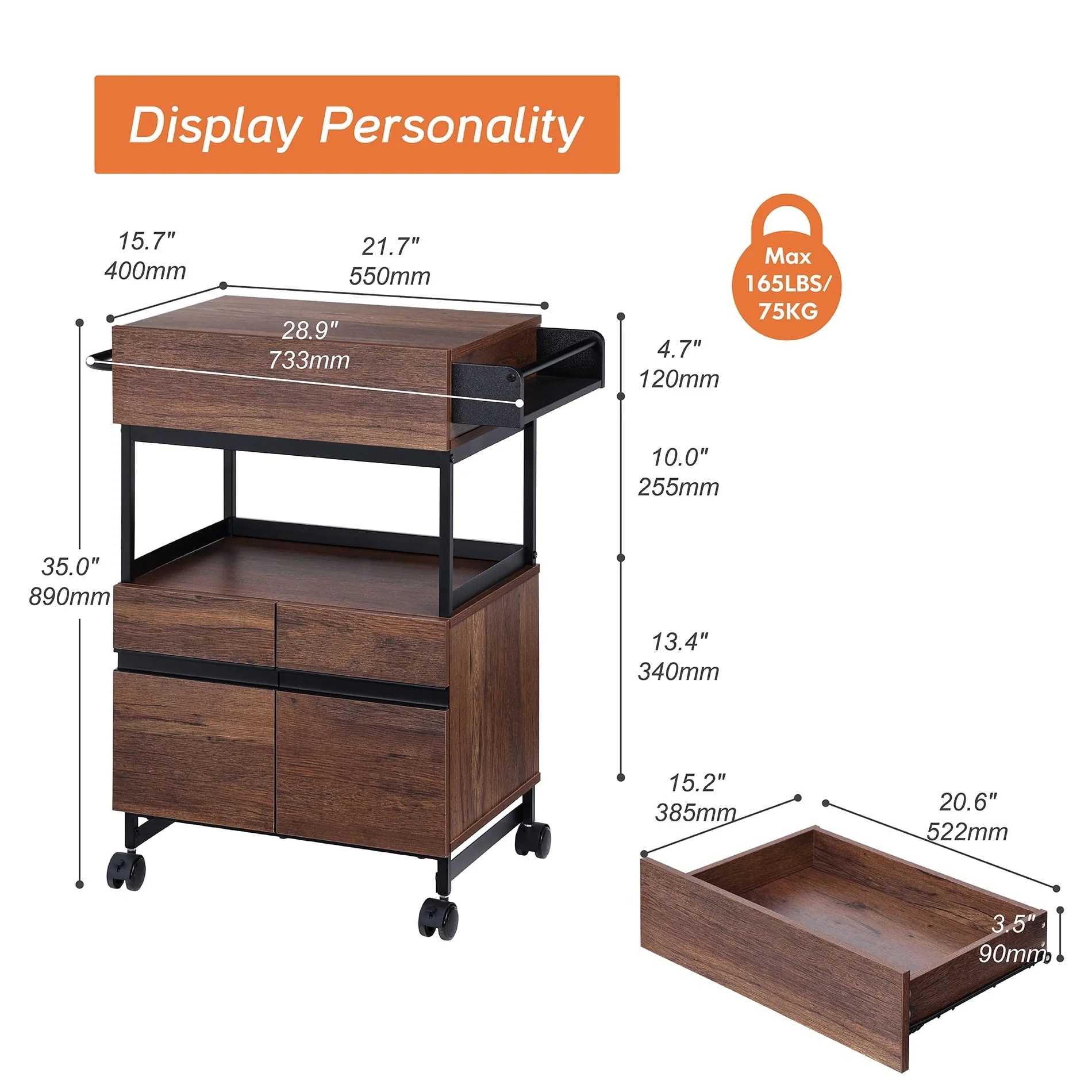 WAMPAT Rolling Kitchen Island with Storage Cabinet,Trolley Cart with Open Shelf for Home Kitchen - Image 6