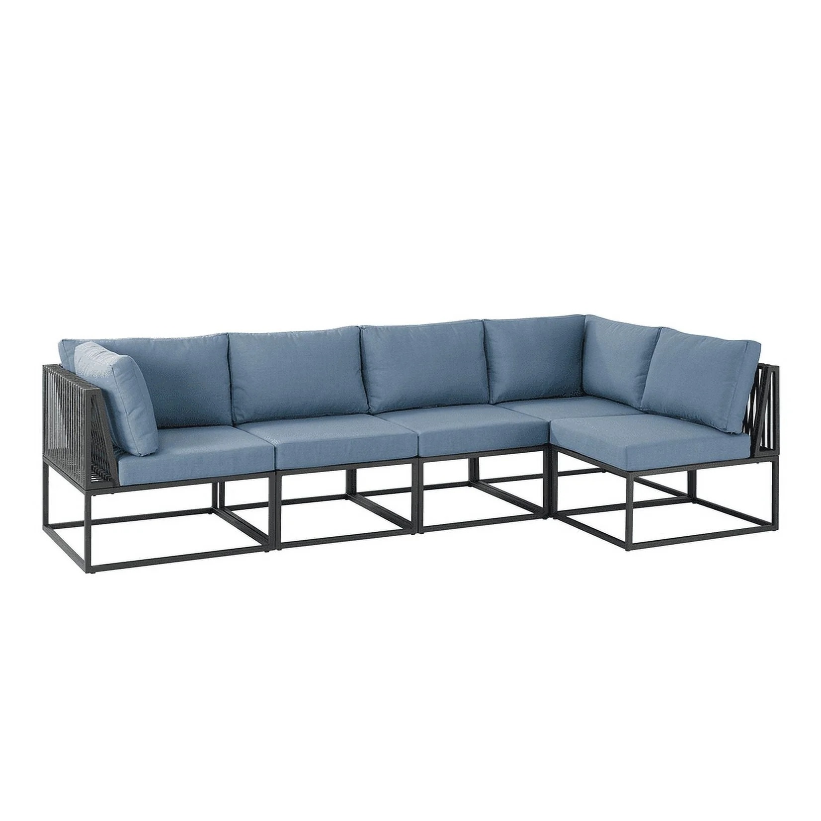 Manor Park 5 Pc Outdoor Patio Sectional Set, Blue/Black Metal Cushion - Image 4