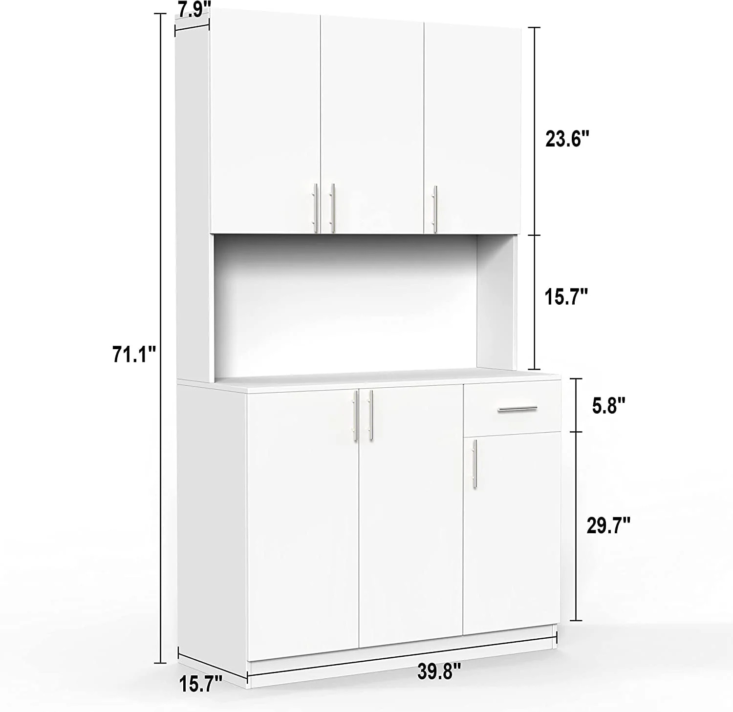 Catrimown 72'' Kitchen Pantry Cabinets,Pantry Storage Cabinet with Microwave Stand, Tall Freestanding Cupboard, White - Image 8