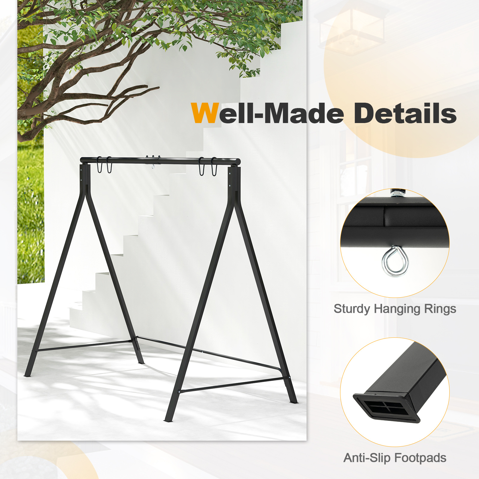 Costway Outdoor Porch Swing Frame Patio Metal Swing Stand with A-Shaped Structure - Image 7