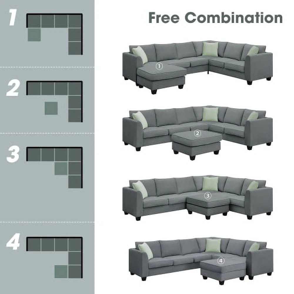 THINK 30,Convertible Sectional Sofa with Storage Ottoman, Modern Modular Sofa Sets L Shape Couches with 3 Pillows, for Living Room Furniture, Grey - Image 5