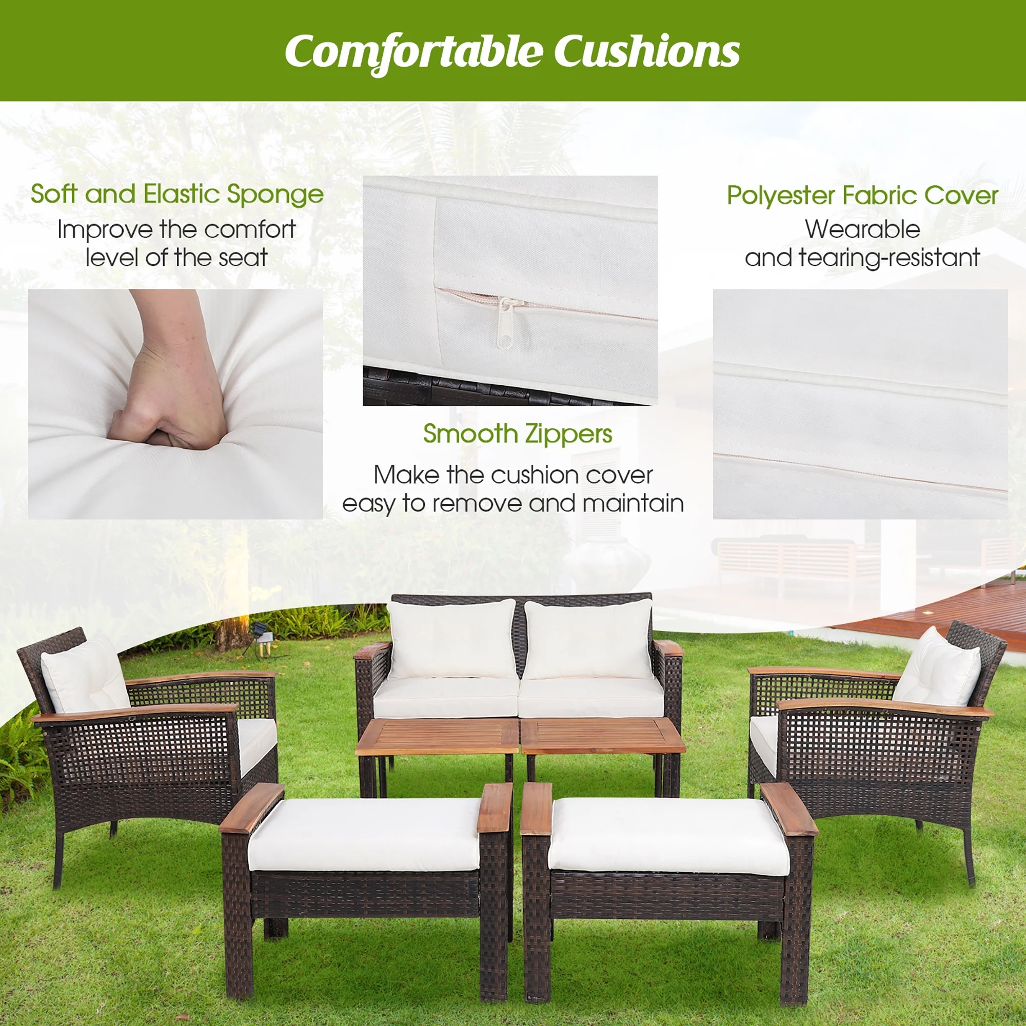 Gymax 7PCS Patio Rattan Sofa Set Outdoor Wicker Conversation Set w/ Coffee Tables - Image 5
