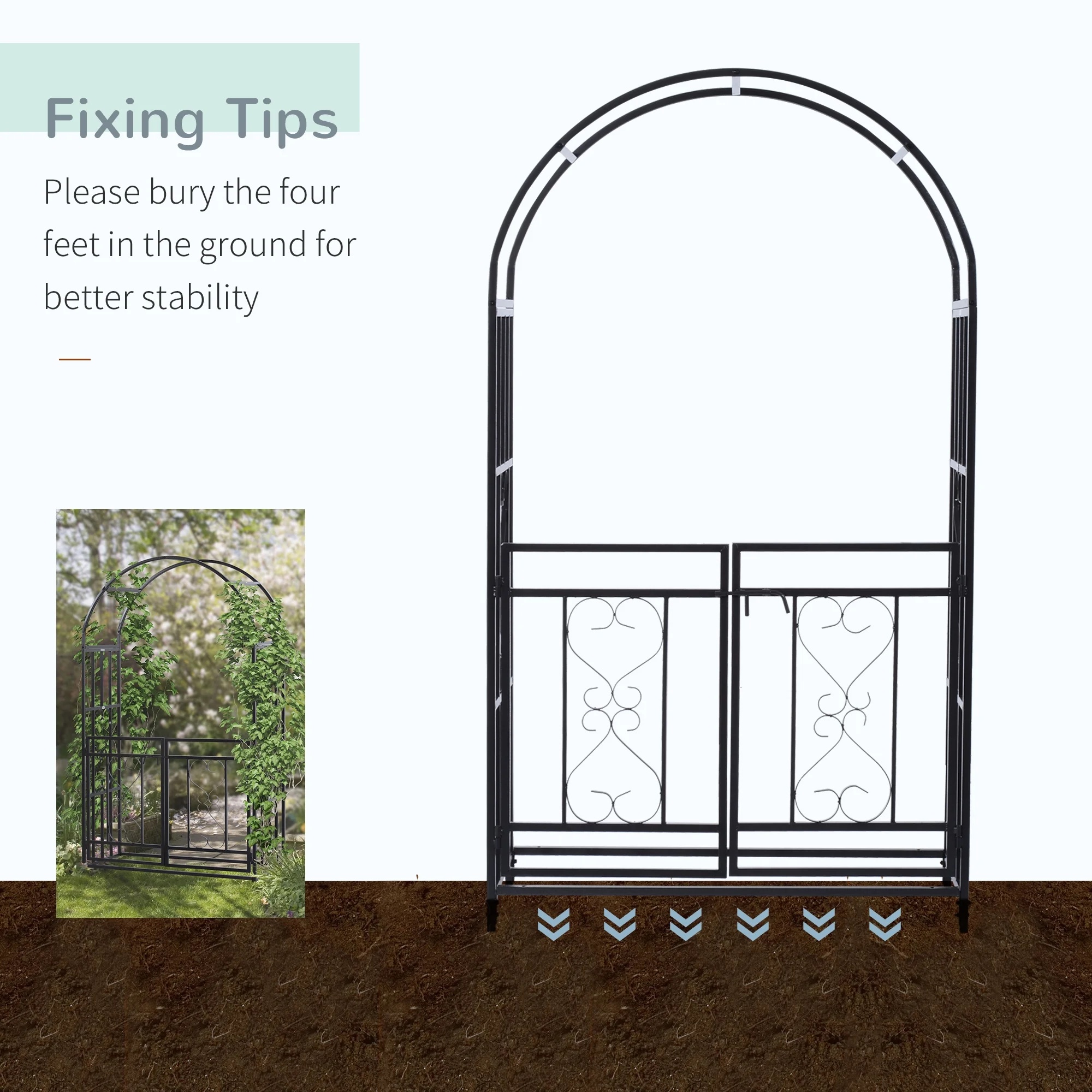 Outsunny 4ft x 7ft Metal Garden Arch Backyard Bridal Archway Wedding Decoration - Image 4