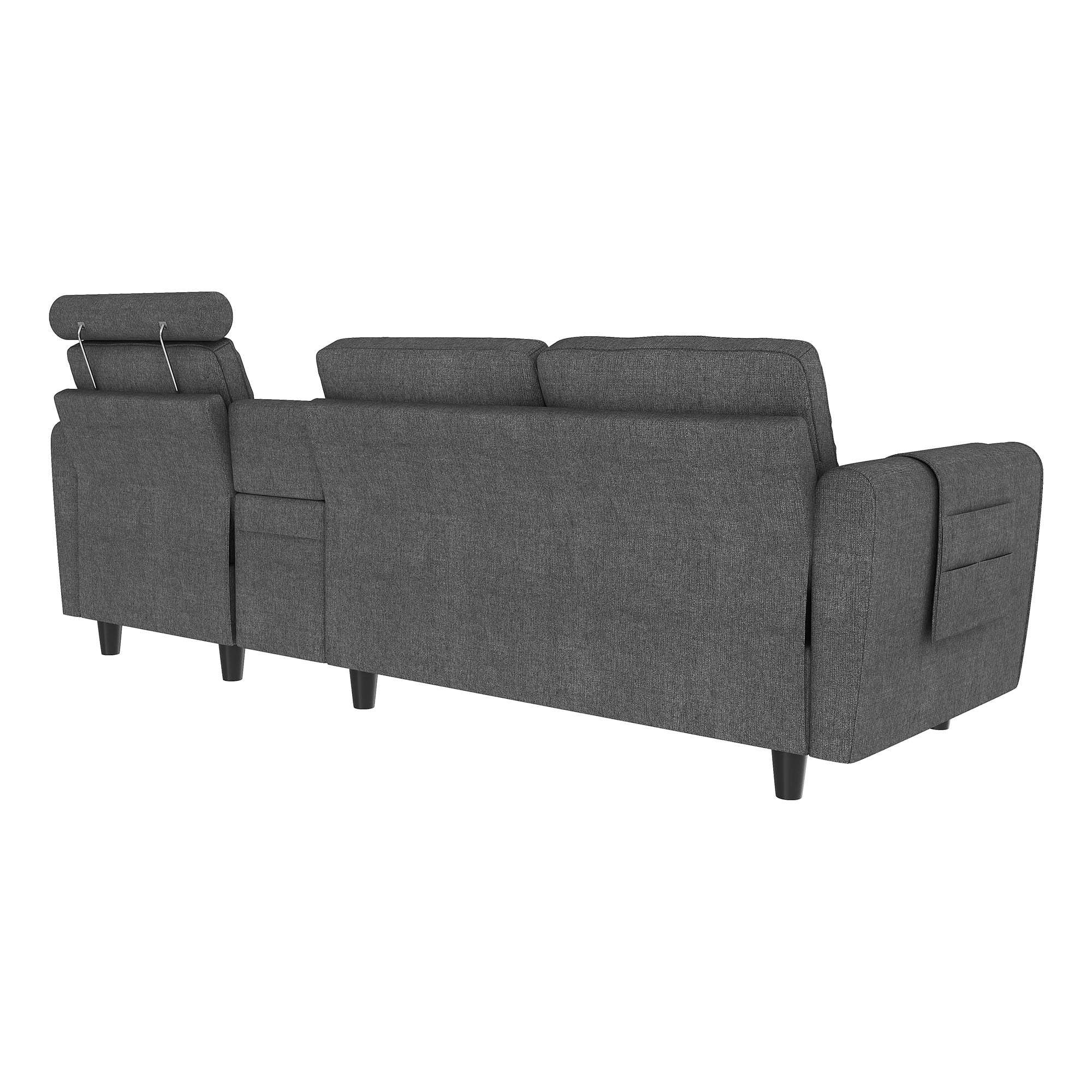 HONBAY Reversible Sectional Sofa Modern Upholstered L Shaped Couch with Cup Holders & Storage Console for Living Room, Grey - Image 9