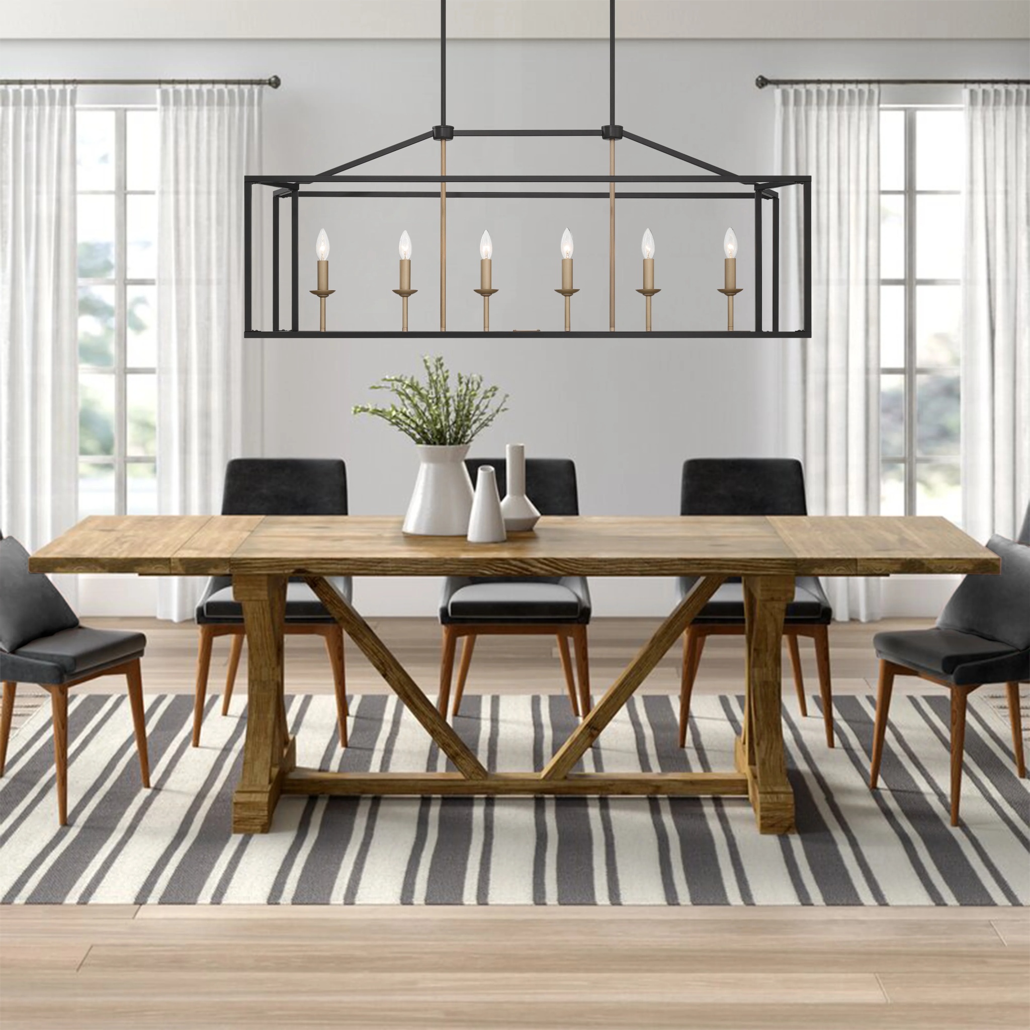 Vanity Art 6 Lights Kitchen Island Linear Pendant Chandelier | Modern Hanging Lighting Farmhouse Light Fixtures for Over Dining Table Kitchen Living Room 15056-BK-CH - Image 16