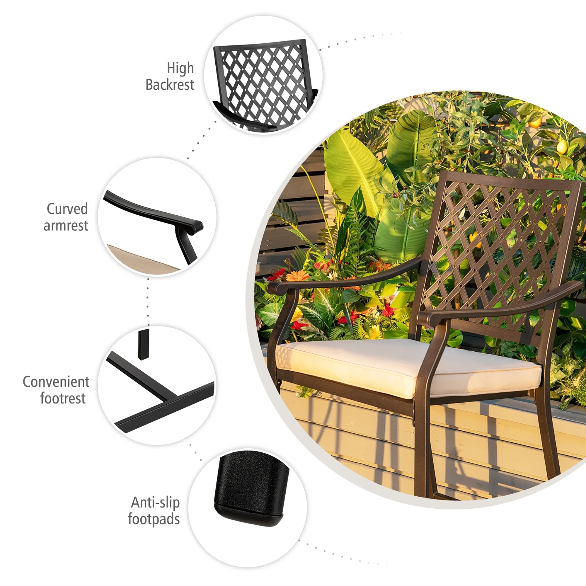 Costway Patio Square Bar Table Wood-Like Tabletop Metal Frame Garden Backyard - Image 7
