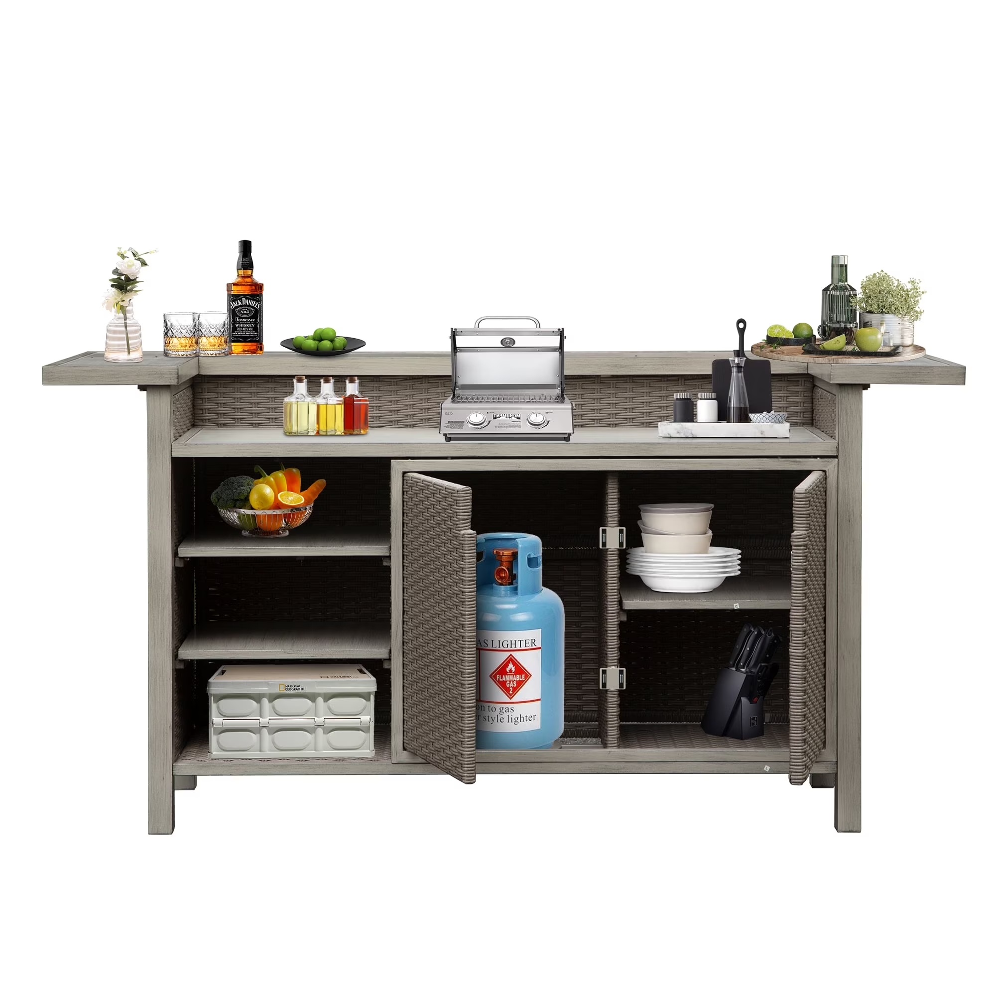 TOTAL Outdoor Home Bar Table with Aluminum Frame and Outdoor Wicker Design, for patio, kitchen, Gray