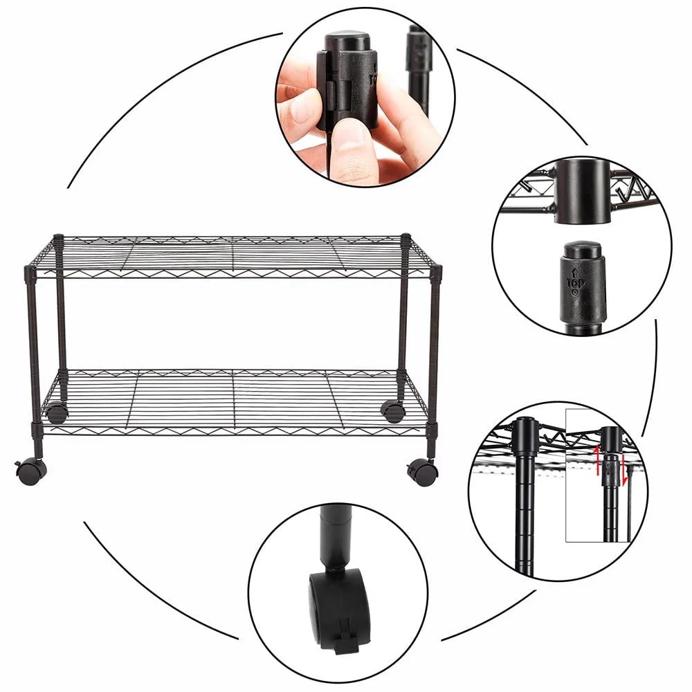 Zimtown 2-Tier Adjustable Rolling Cart, 35"W x 17.7"D x 19"H Garage Shelving Unit Storage Rack, Black - Image 5