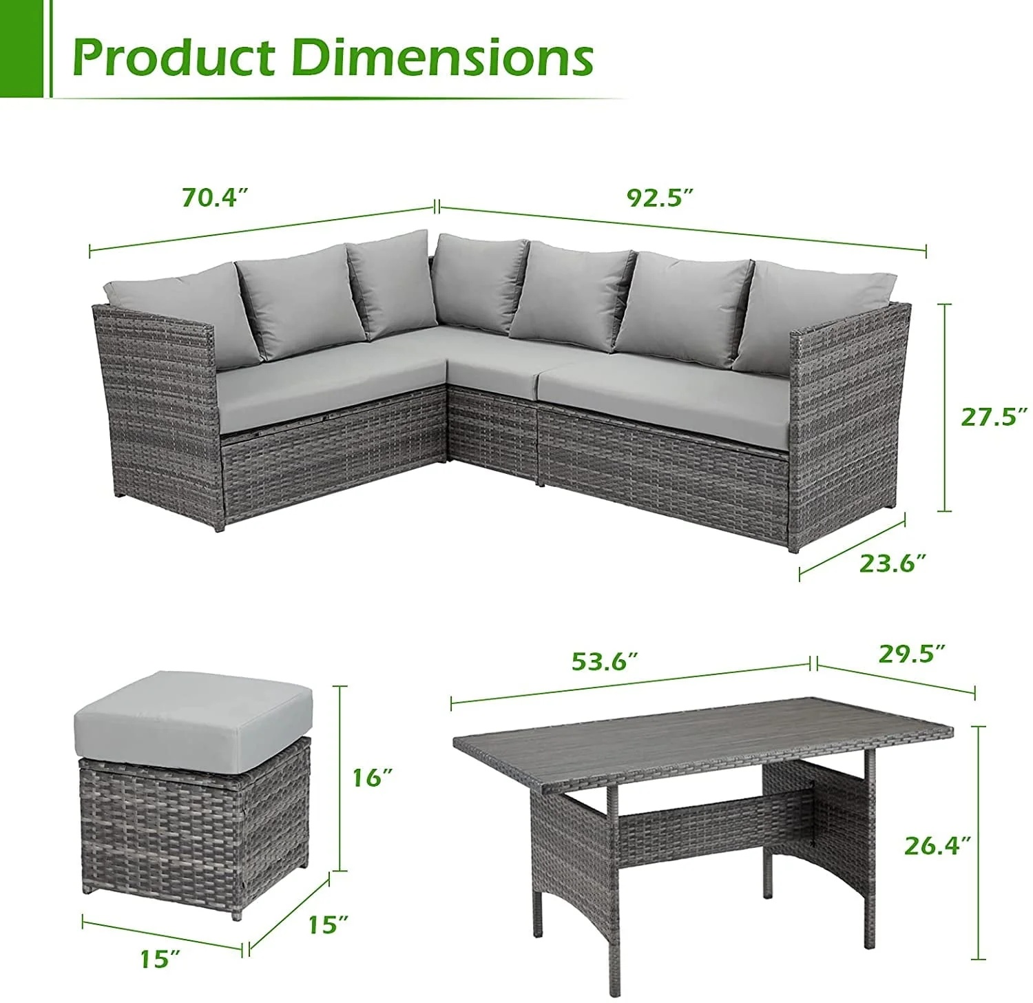 AECOJOY 7 Piece Patio Conversation Set, Outdoor Sectional Sofa Rattan Wicker Dining Furniture, Gray - Image 11