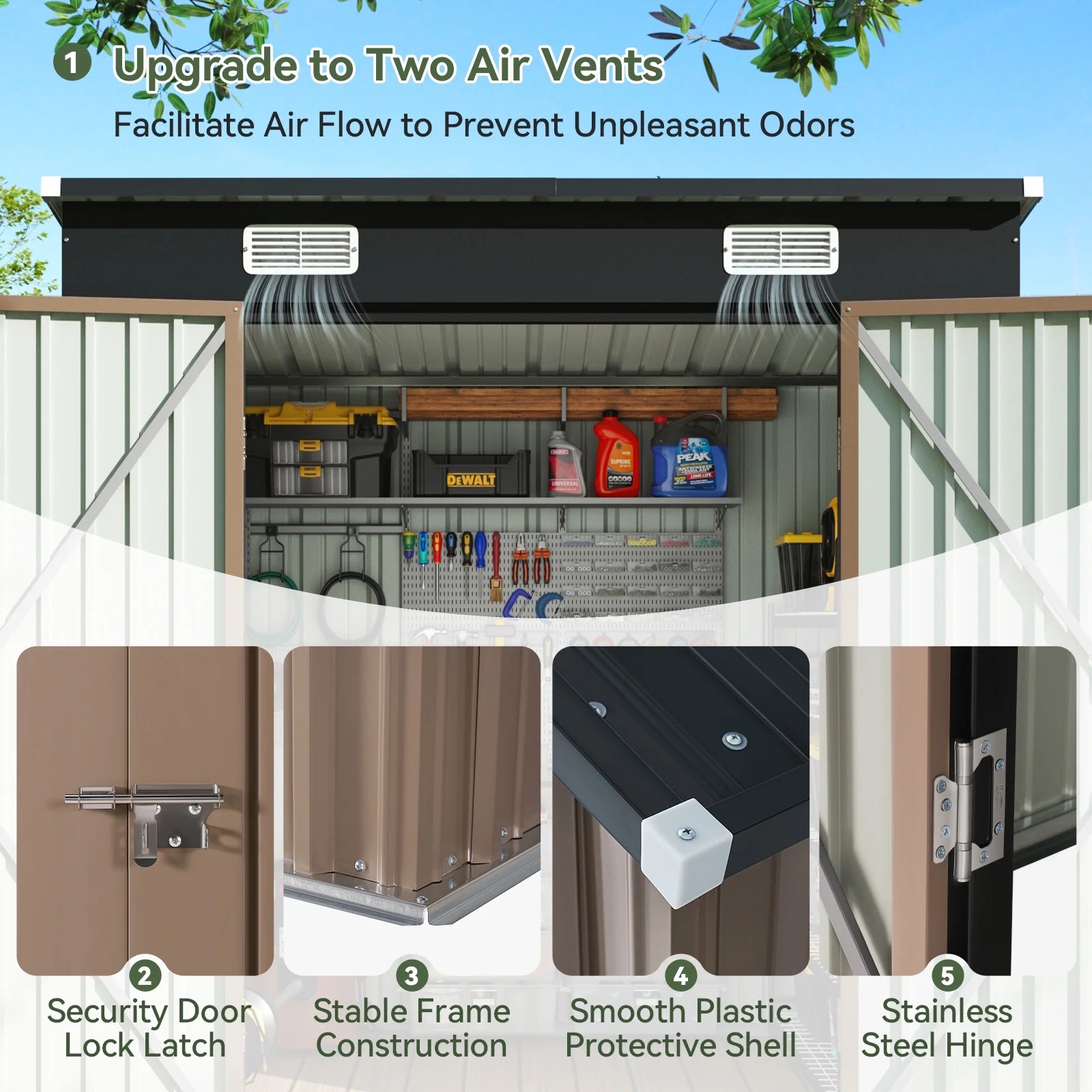 Aoxun 6' x 4' Storage Shed Lean to Storage Shed, Outdoor Metal Wall Side Storage Sheds, Outdoor Storage Cabinet for Patio, Garden, Lawn (Brown) - Image 37