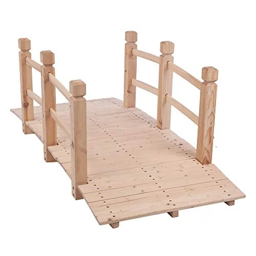 Garden Bridge with Safety Rails, Wooden Arch Bridge Outdoor Small Bridge Arc Bridge Decoration for Backyard and Pond Outdoor Garden (Brown2) - Image 3