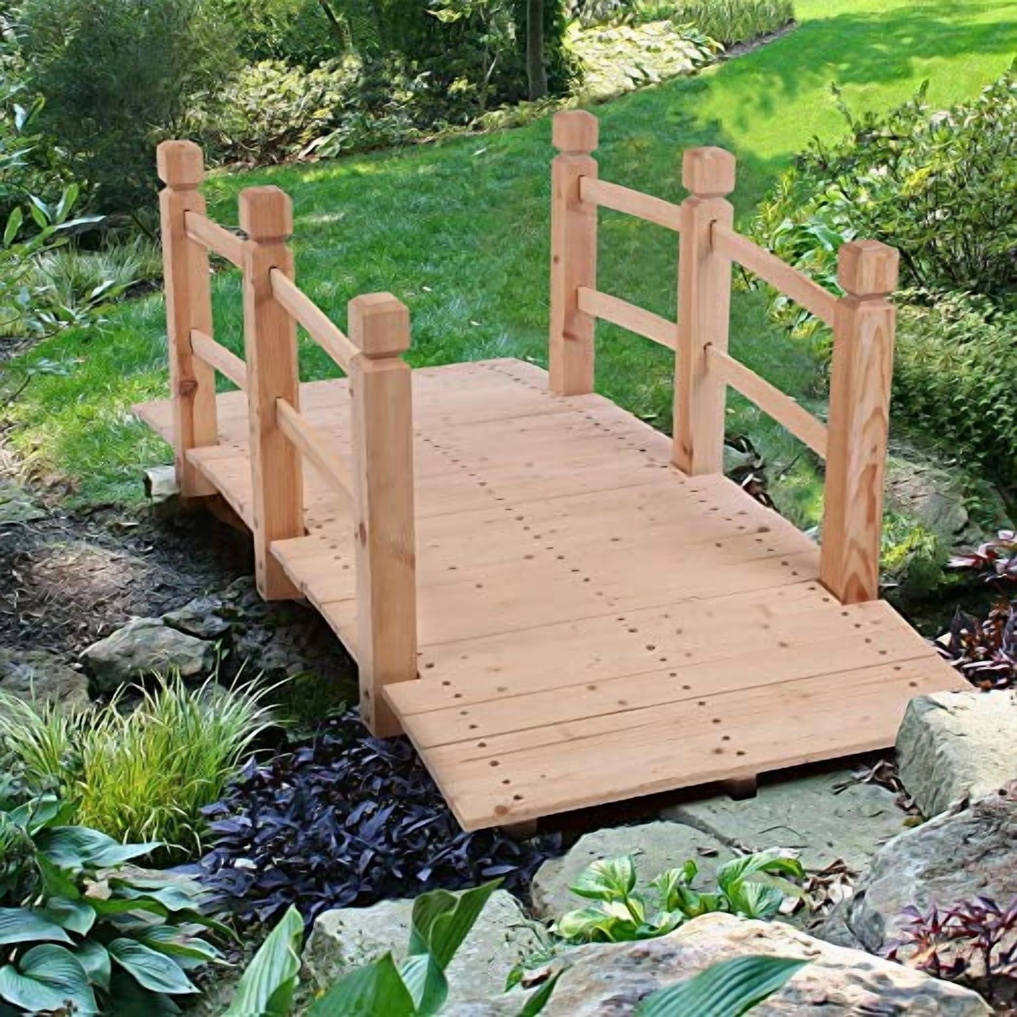 Garden Bridge with Safety Rails, Wooden Arch Bridge Outdoor Small Bridge Arc Bridge Decoration for Backyard and Pond Outdoor Garden (Brown2) - Image 2