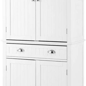Yoleny Kitchen Pantry, 72-?Freestanding Storage Cabinets with Doors and Shelves, Elegant Colonial Design Cabinet Cupboard, White