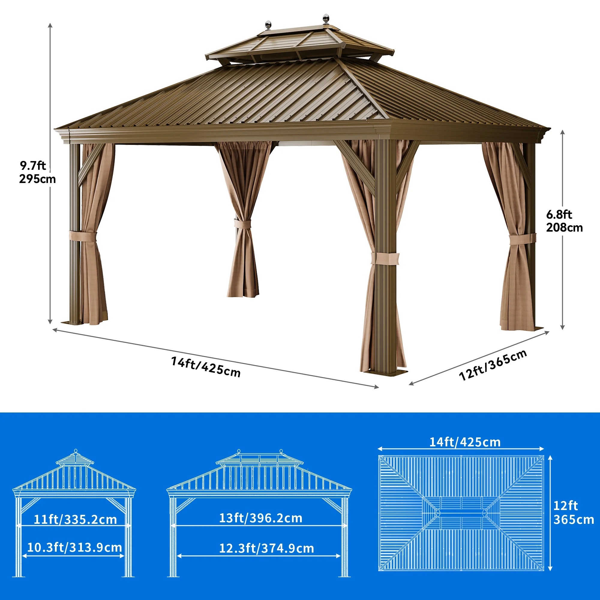 Dextrus 10x12ft Double Roof Hardtop Gazebo with Netting&Curtains, Double Galvanized Iron Aluminum Frame Outdoor White Gazebo,Ideal for Patio, Backyard,Deck and Lawns,Grey Curtain - Image 15