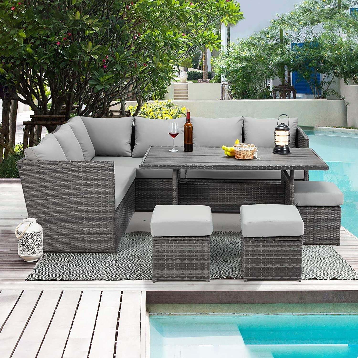 AECOJOY 7 Piece Patio Conversation Set, Outdoor Sectional Sofa Rattan Wicker Dining Furniture, Gray - Image 10