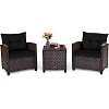 Costway 3PCS Patio Rattan Furniture Set Cushioned Conversation Set Sofa Coffee Table Red - Image 9