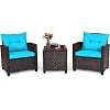 Costway 3PCS Patio Rattan Furniture Set Cushioned Conversation Set Sofa Coffee Table Red - Image 16