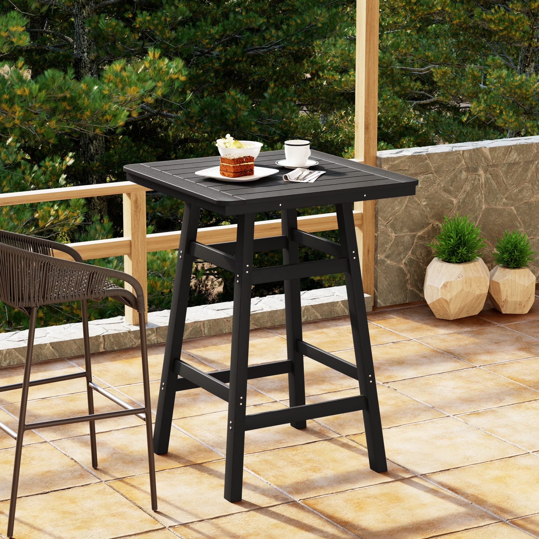 WestinTrends Outdoor 37" Counter Height HDPE Patio Square Bar Table, Dark Brown - Image 13