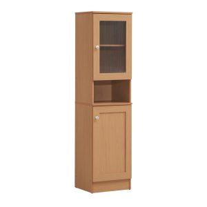 63" Tall Slim Open Shelf Plus Top and Bottom Enclosed Storage Kitchen Pantry in Beech