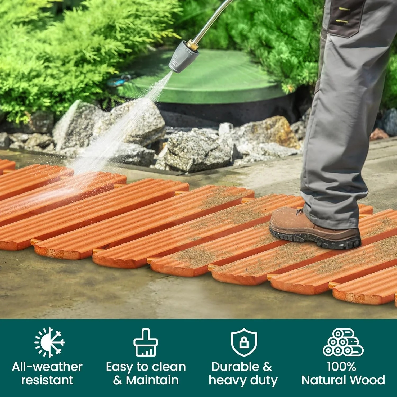 16FT Wooden Garden Pathway, 22'' Widened Outdoor Walkway Roll Out Cedar Patio Decorative Boardwalk Walkways, Weather-Resistant Roll Up Beach Wood Road Floor Wedding Party (Wood, 16FT) - Image 7