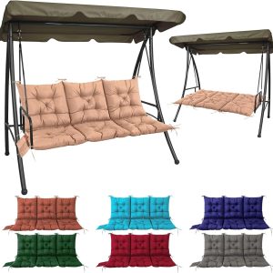 NACATIN 3 Seat Cushion for Outdoor Swing - 60x40 inches, 4" Thick Porch Swing Cushions with Ties and Storage Bag, Waterproof Bench Replacement Cushions for Patio, Outdoor, Backyard and Garden (Khaki)