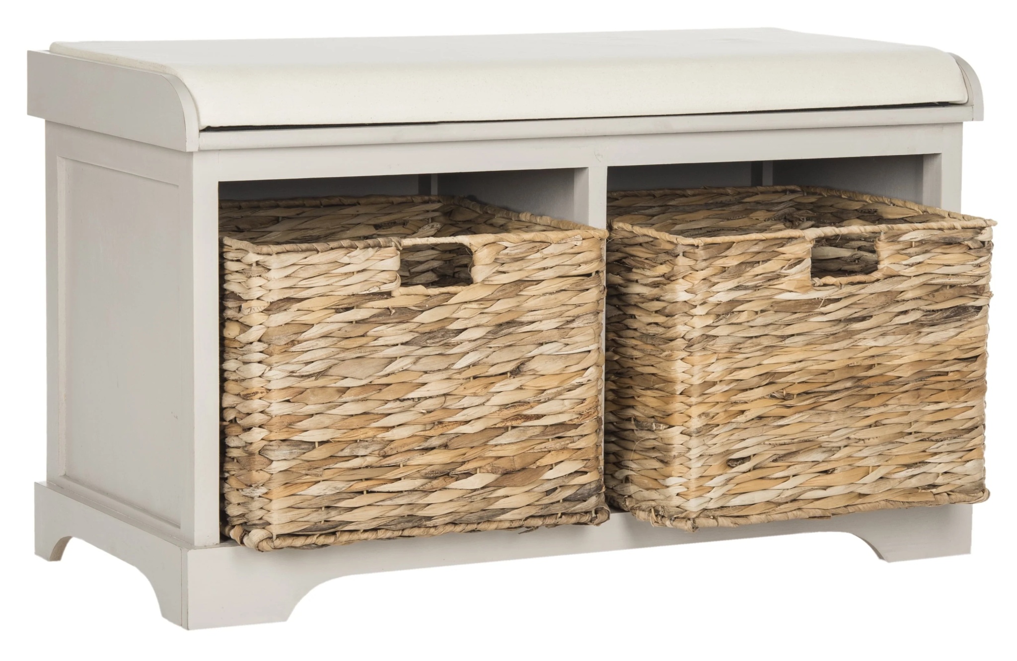 SAFAVIEH Freddy Contemporary Wicker Storage Bench with Cushion, Vintage Grey - Image 3
