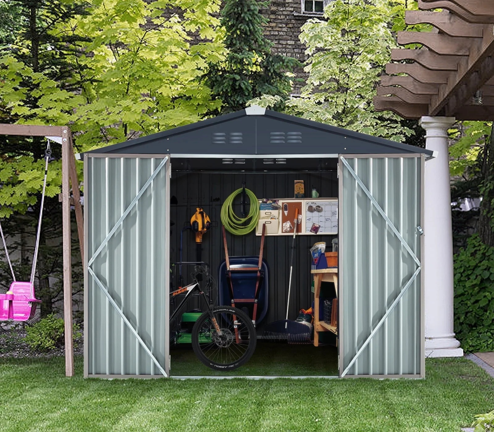 YODOLLA 8.4 x 6.3 ft. Outdoor Metal Storage Shed for Garden Tools - Image 5