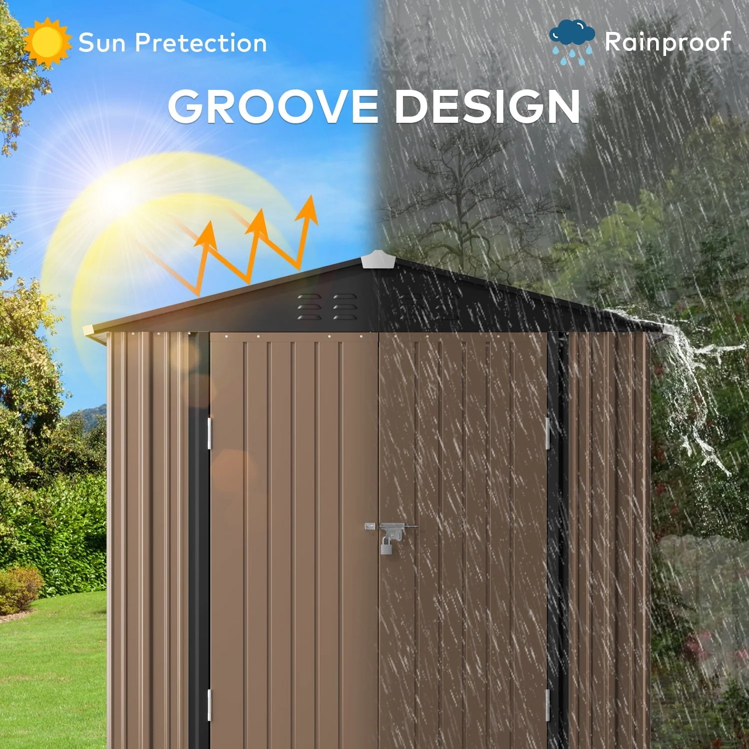Lofka 6 x 4 FT Outdoor Shed for Storage, Metal Garden Shed with Double Lockable Doors, Brown - Image 7