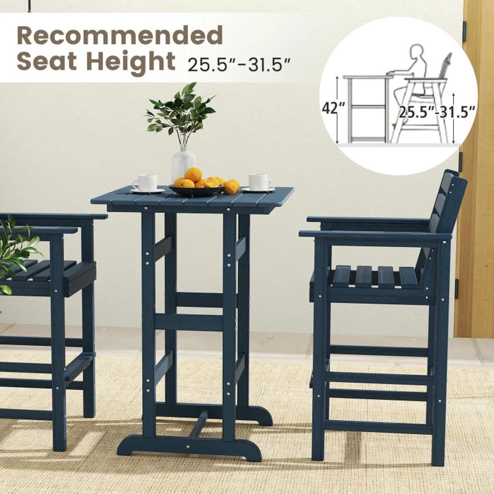 GVN Outdoor Eating Tables,Patio Table,30 Inch Square Bar Table Dining Table with Slatted Tabletop for Poolside-Navy - Image 4
