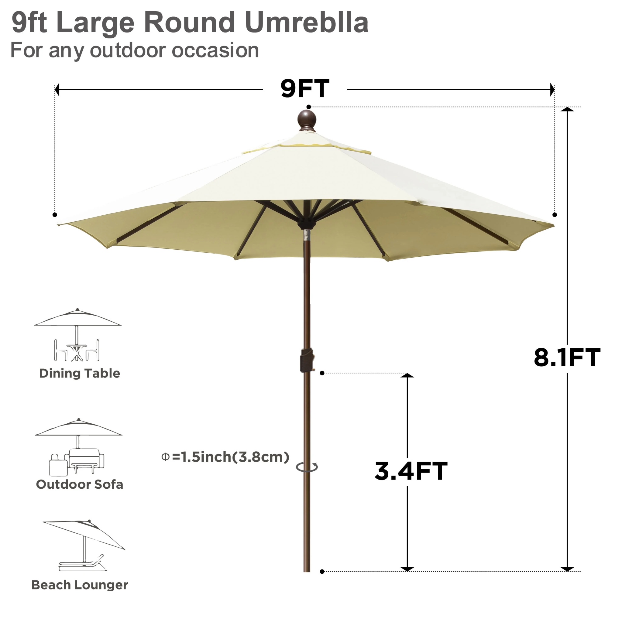 EliteShade 9Ft Market Umbrella Patio Outdoor Table Umbrella-Teal- - Image 37