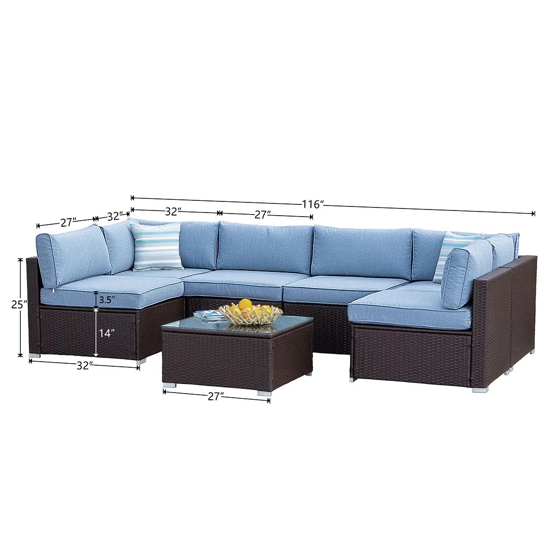 COSIEST 7-Piece 6-Seats Outdoor Brown Wicker Patio Sectional Sofa Set with Coffee Table - Image 12