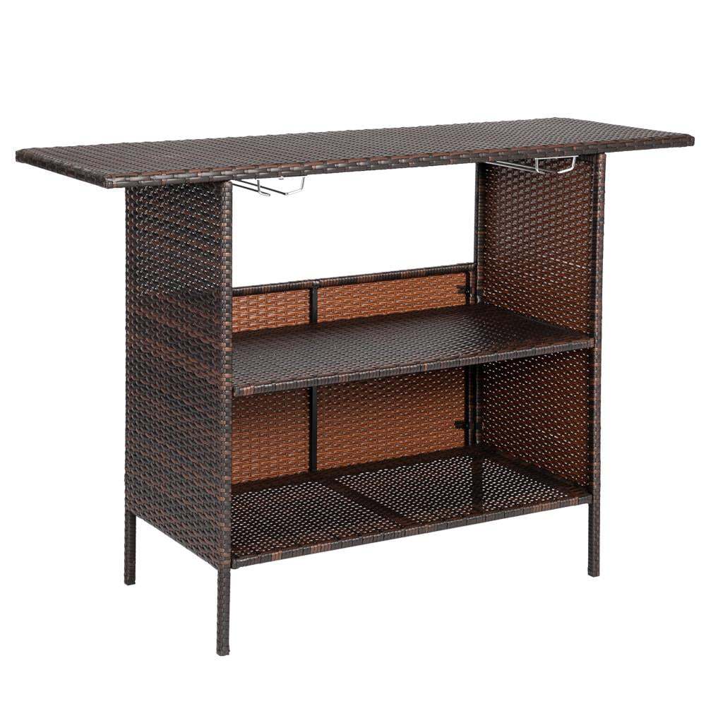 UBesGoo Outdoor Patio Rattan Wicker Bar Counter Table with 2 Storage Shelves - Image 10