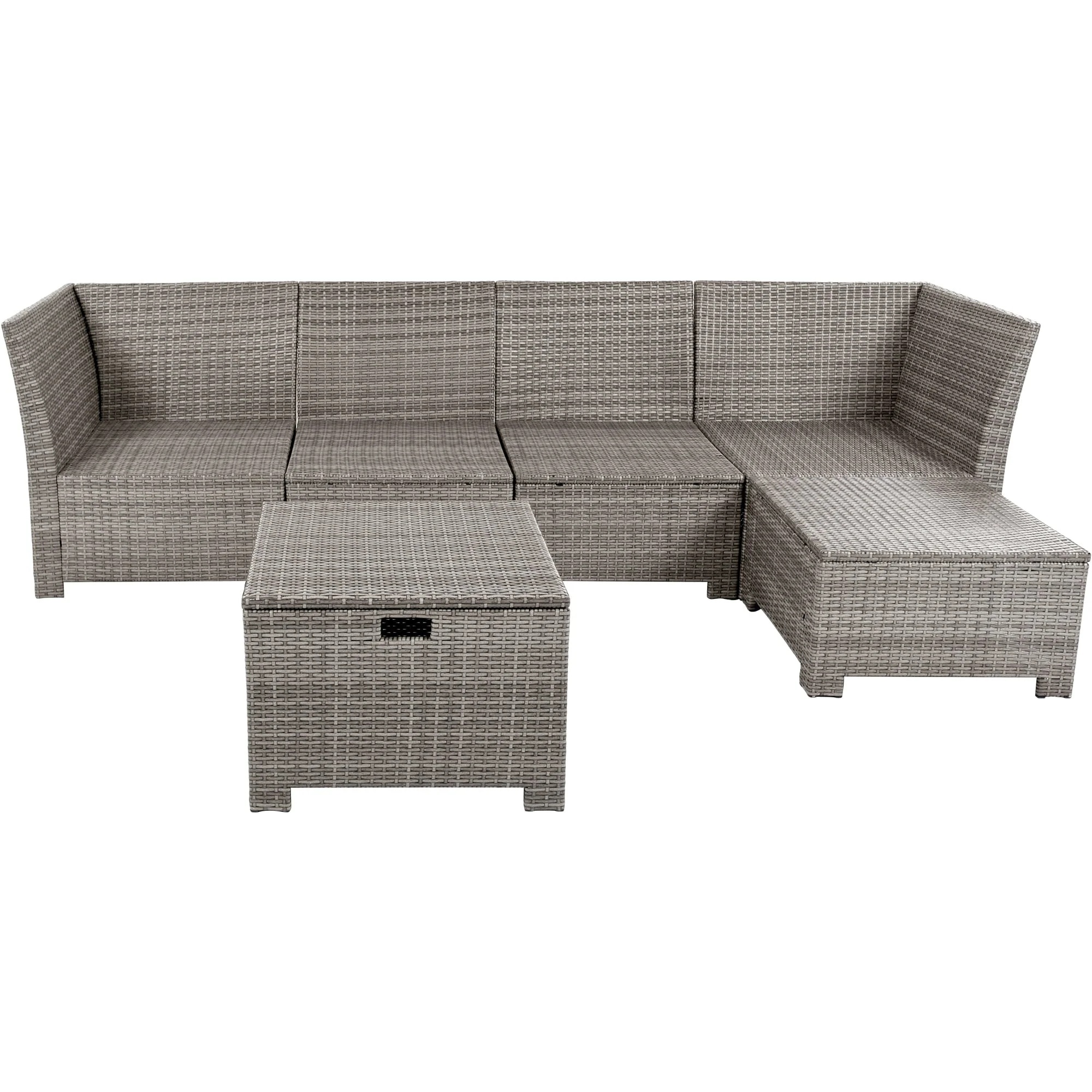 Euroco 6-Piece Outdoor Sofa Set with Storage Box, PE Wicker Seating Set for 5, Beige - Image 8