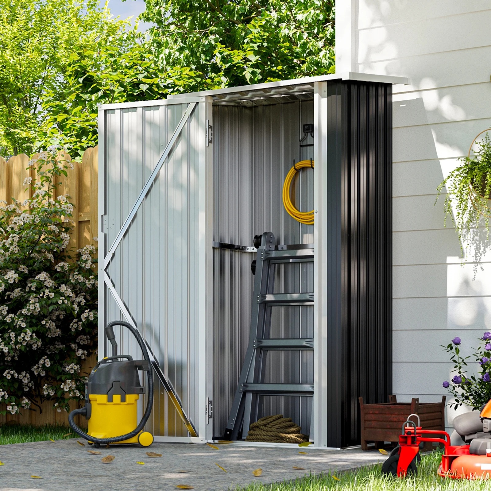 Aoxun 6' x 4' Storage Shed Lean to Storage Shed, Outdoor Metal Wall Side Storage Sheds, Outdoor Storage Cabinet for Patio, Garden, Lawn (Brown) - Image 50