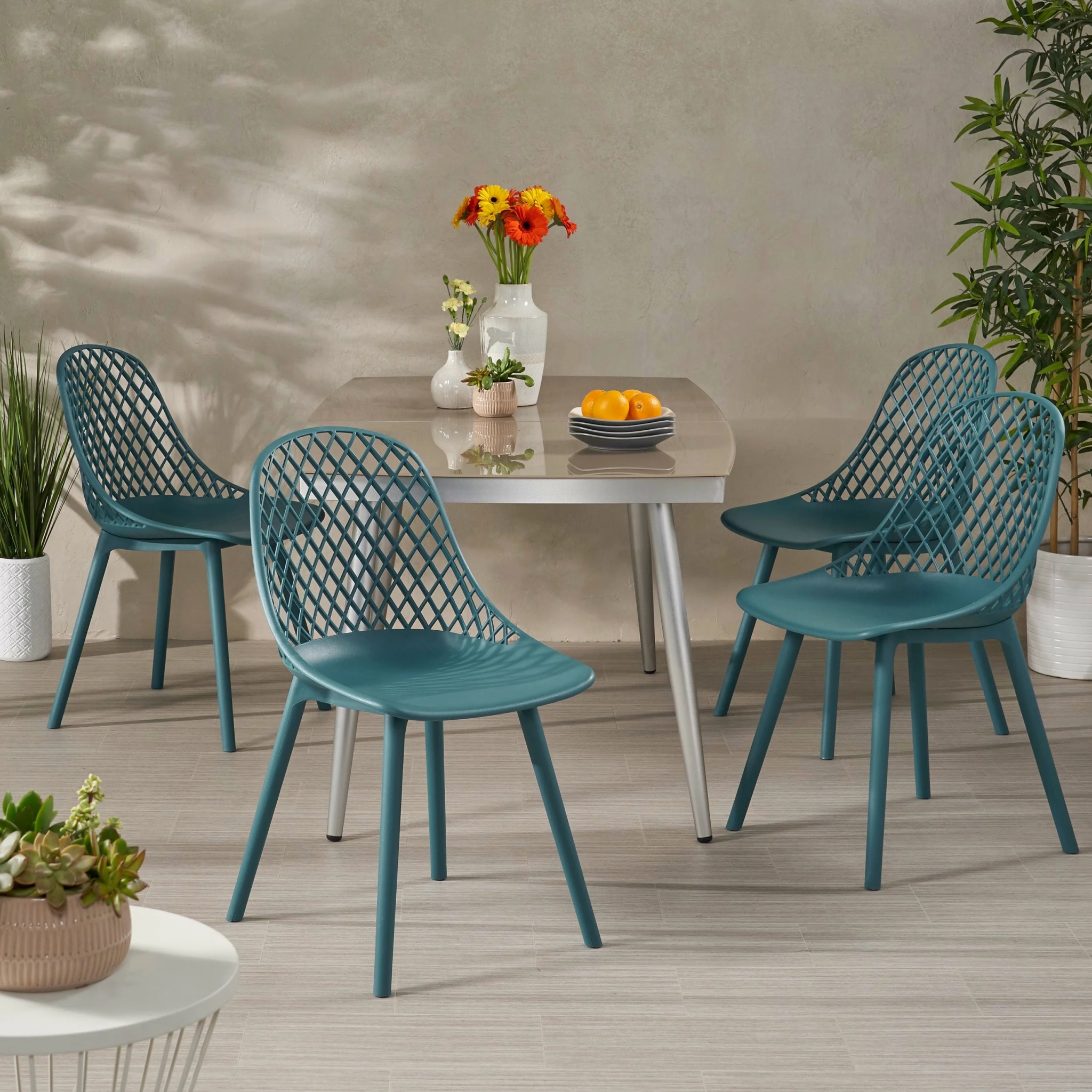 Noble House Lily Plastic Patio Dining Side Chair in White (Set of 4) - Image 12