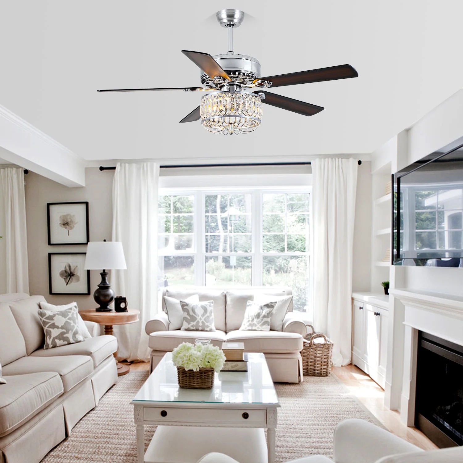 Kviflon 52" Farmhouse Ceiling Fan with Lights & Remote, Crystal Chandelier, Wood Blades, Quiet Motor, 6-Speed, Timer, Modern Lighting for Living Room, Bedroom, Dining Room, Chrome Finish - Image 11