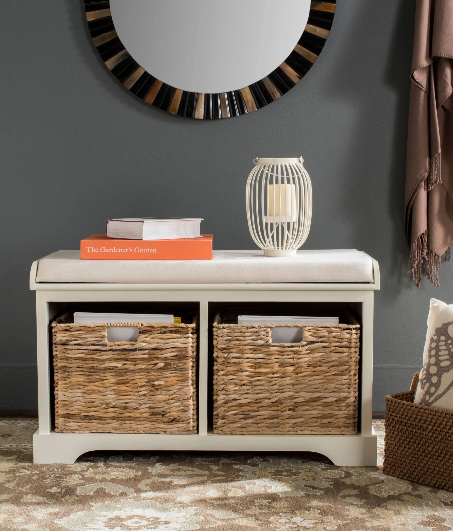 SAFAVIEH Freddy Contemporary Wicker Storage Bench with Cushion, Vintage Grey - Image 8