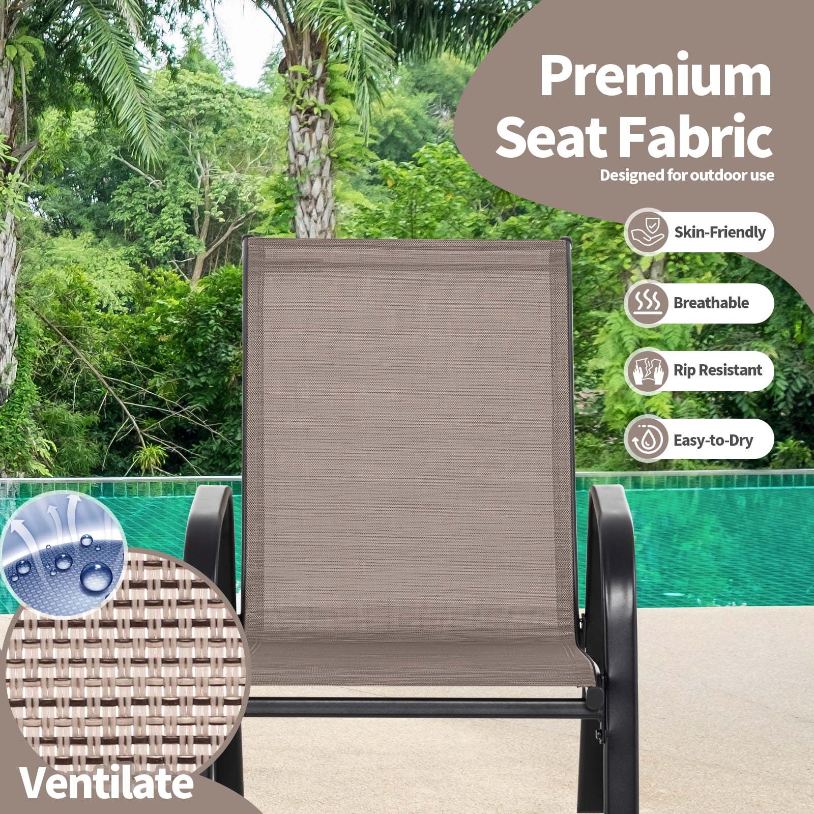 Costway 2 PCS Patio Rocking Chair Heavy-Duty Metal Rocker Outdoor Anti-Slip Brown - Image 6