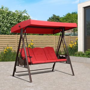 PURPLE LEAF 3-Seat Deluxe Outdoor Patio Porch Swing with Weather Resistant Steel Frame, Adjustable Tilt Canopy, Cushions and Pillow Included, Terra