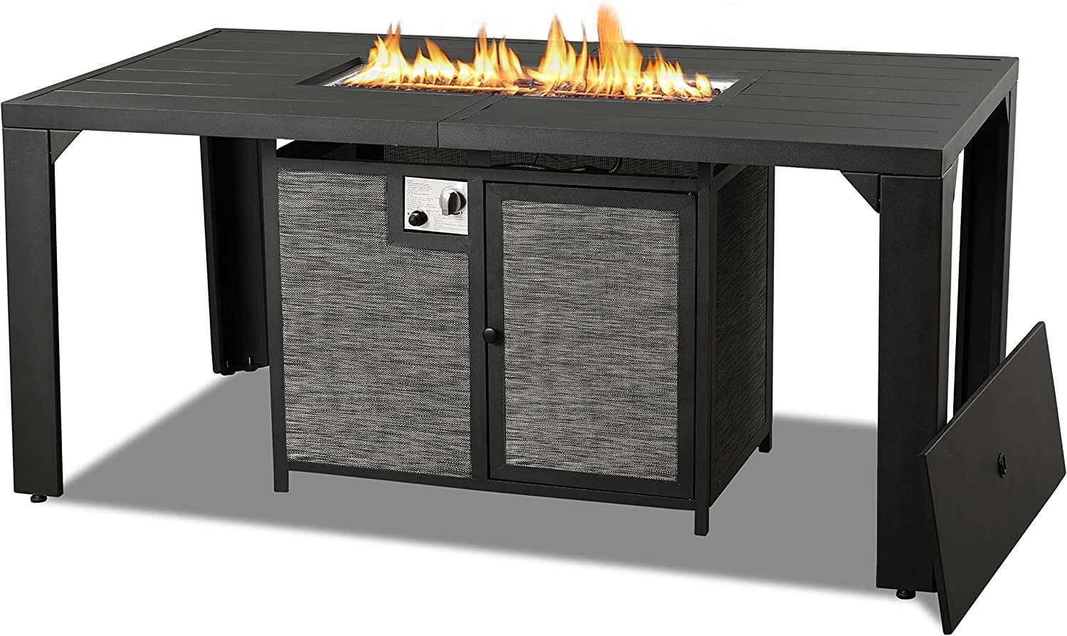 PIZZELLO Outdoor Rectangular Patio Fire Dining Table 62.5" for 6 with Fire Glass Bead, Black - Image 8