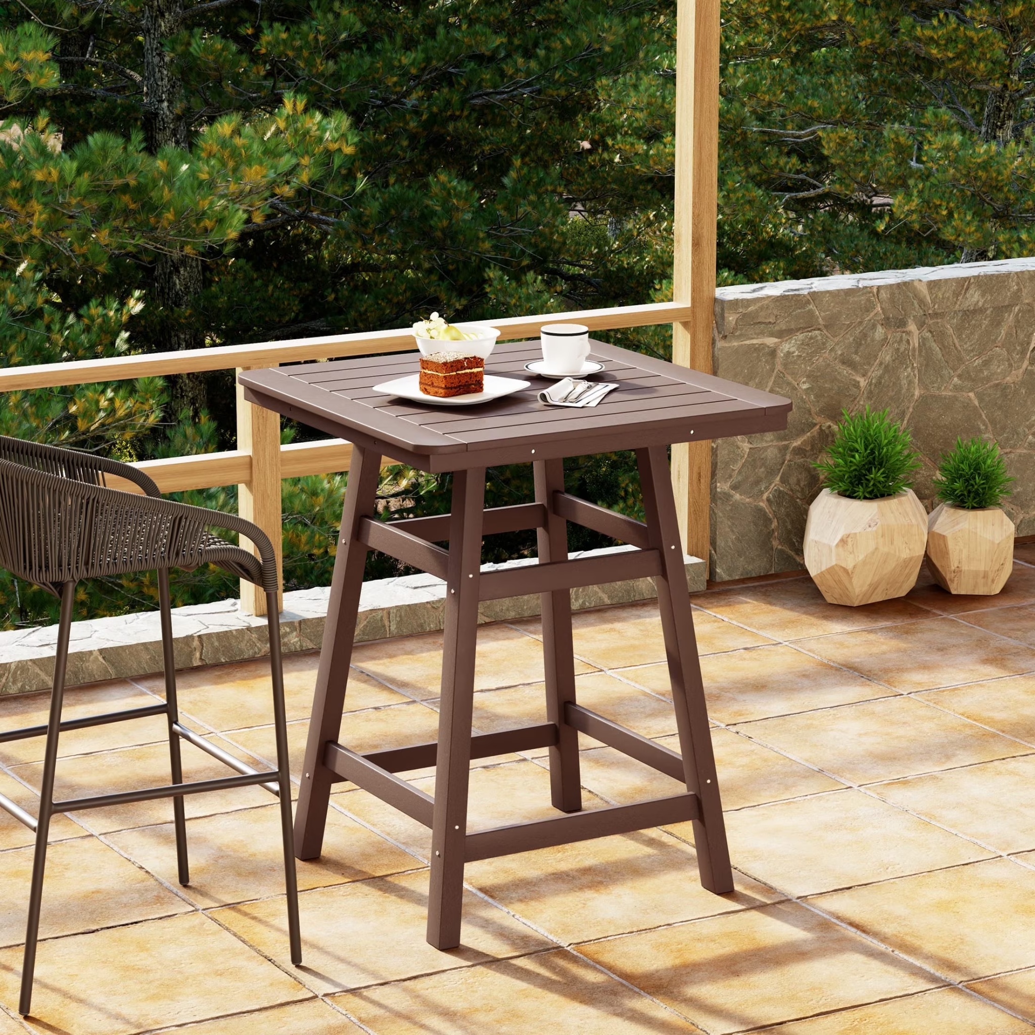 WestinTrends Outdoor 37" Counter Height HDPE Patio Square Bar Table, Dark Brown