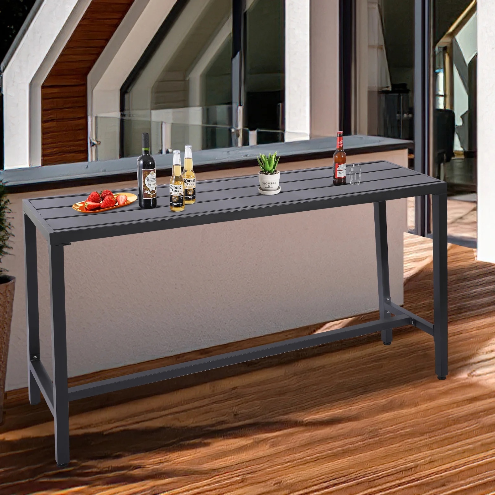 Outdoor Bar Table, 63 Patio Console Pub Height Table with Powder Coated Steel Frame and Weather Resistant Waterproof Top for Hot Tub, Balcony, Garden, Yard, Poolside, Indoor Outdoor - Image 2