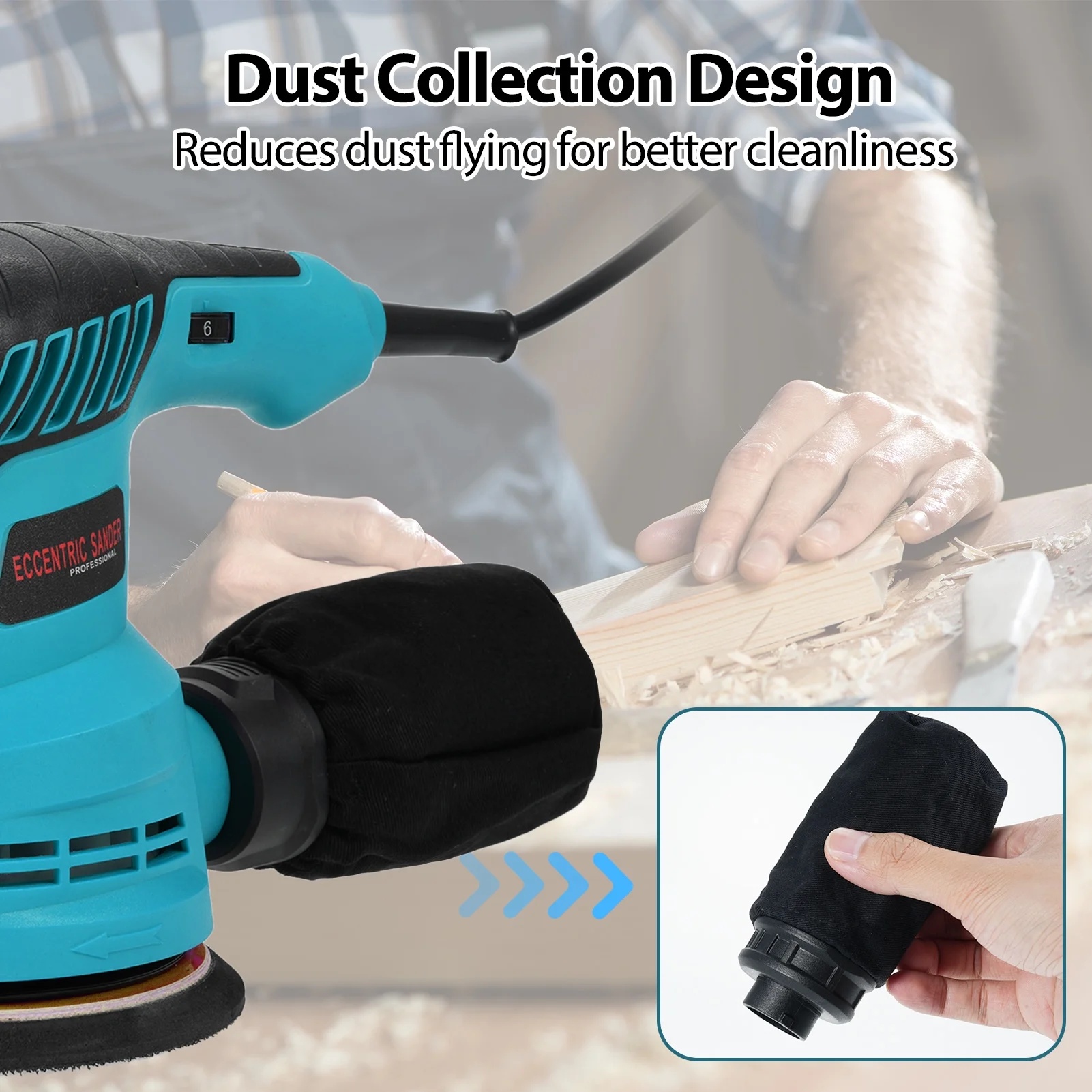 Sanding machine,Orbital Sander 5pcs Sandpapers And With 6 Variable 300w 13000rpm Orbital Sandpapers And And Speeds Palm Sander Variable Speeds Palm Sander With 6 Variable Speeds Plug - Image 3